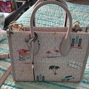 Michael Kors Pale Pink Printed Jet Set Satchel . Fun summer print.
